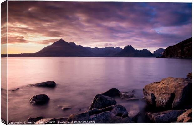 Sunset at the coastal village of Elgol on the Isle Canvas Print by PHILIP CHALK