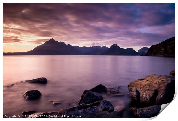 Sunset at the coastal village of Elgol on the Isle Print by PHILIP CHALK