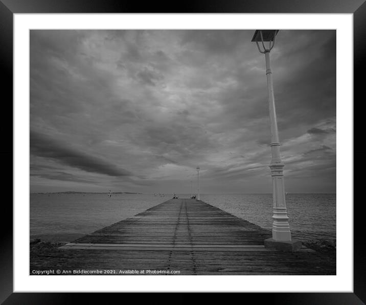 Monochrome Jetty to nowhere Framed Mounted Print by Ann Biddlecombe