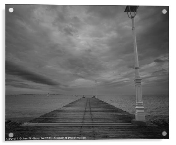 Monochrome Jetty to nowhere Acrylic by Ann Biddlecombe