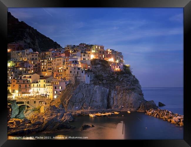 September evening in Manarola, Cinque Terre.  Framed Print by Judith Flacke