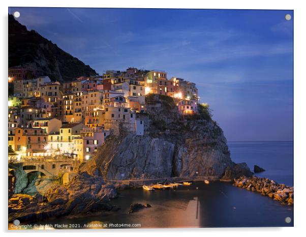 September evening in Manarola, Cinque Terre.  Acrylic by Judith Flacke
