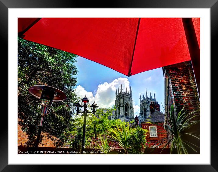 view from a beer garden of York Minster 188 Framed Mounted Print by PHILIP CHALK