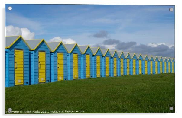 Beach huts at Bognor Regis. Acrylic by Judith Flacke