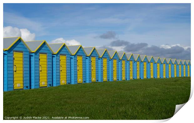 Beach huts at Bognor Regis. Print by Judith Flacke