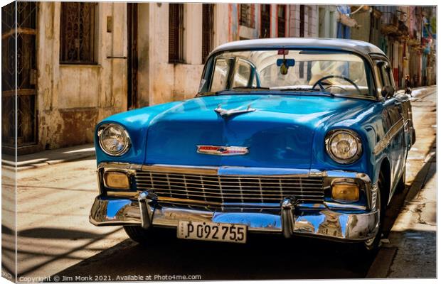 Blue Havana Chevy Canvas Print by Jim Monk