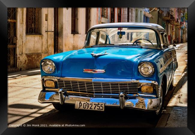Blue Havana Chevy Framed Print by Jim Monk