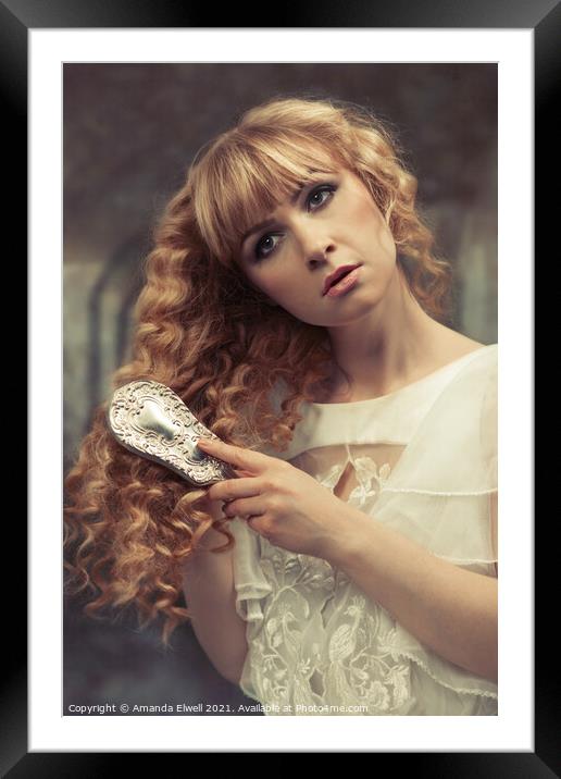 Woman Brushing Her Hair Framed Mounted Print by Amanda Elwell