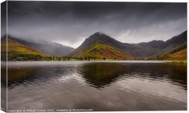 Buttermere with Fleetwith pike on a misty autumnal day 189 Canvas Print by PHILIP CHALK