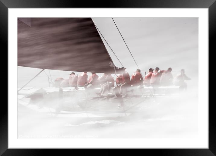 Gladiator sailing team under spray. Framed Mounted Print by Ed Whiting