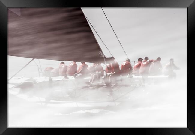 Gladiator sailing team under spray. Framed Print by Ed Whiting
