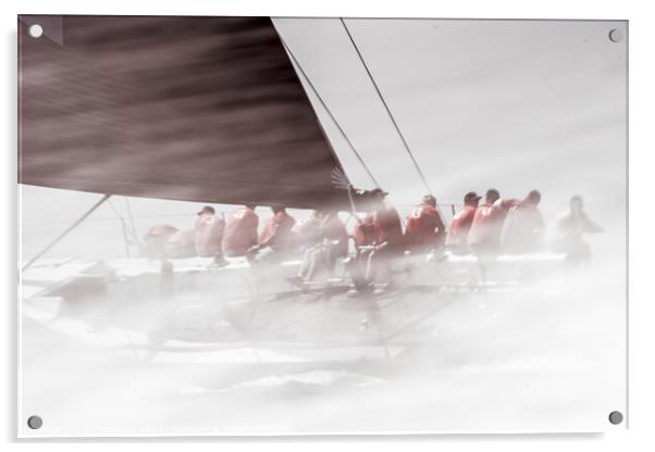 Gladiator sailing team under spray. Acrylic by Ed Whiting