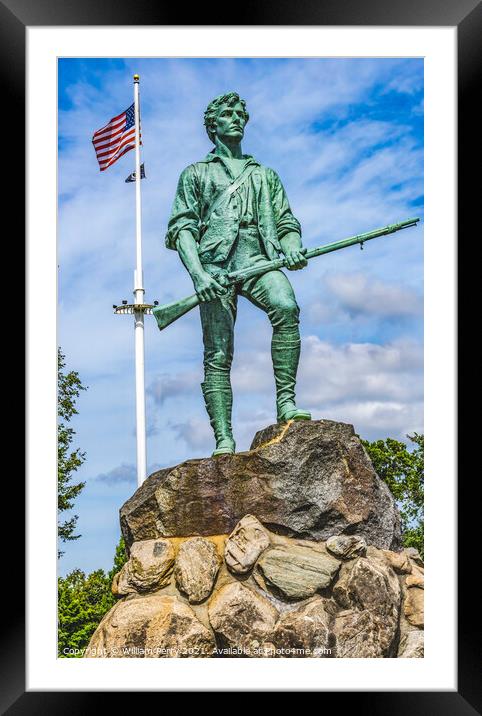 Minuteman Patriot Statue Battle Green Common Lexington Massachus Framed Mounted Print by William Perry