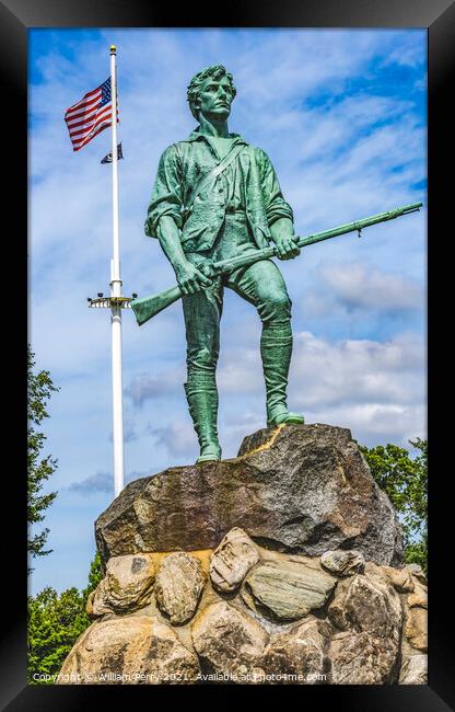 Minuteman Patriot Statue Battle Green Common Lexington Massachus Framed Print by William Perry