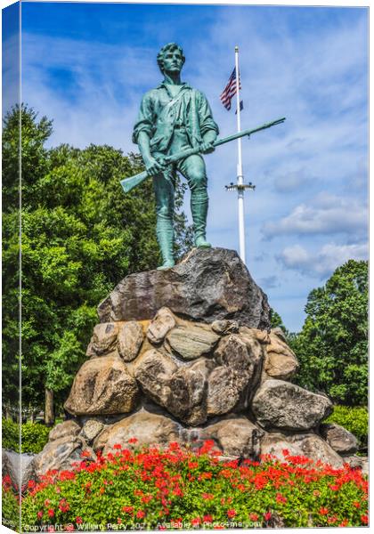 Minuteman Patriot Statue Battle Green Common Lexington Massachus Canvas Print by William Perry