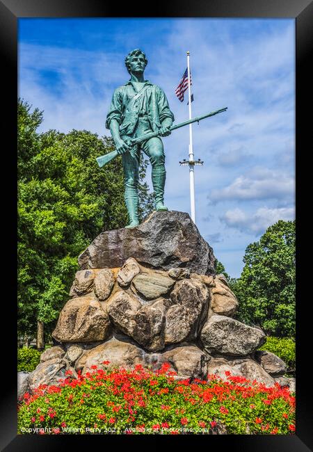 Minuteman Patriot Statue Battle Green Common Lexington Massachus Framed Print by William Perry