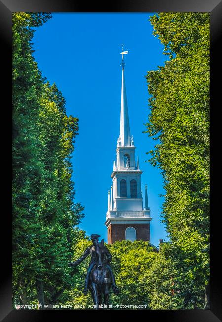 Paul Revere Statue Old North Church Boston Massachusetts Framed Print by William Perry
