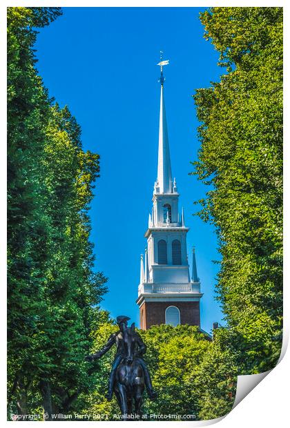 Paul Revere Statue Old North Church Boston Massachusetts Print by William Perry