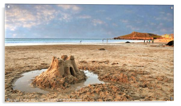 Sandcastle on Porthmeor Beach, St Ives, Cornwall Acrylic by Brian Pierce