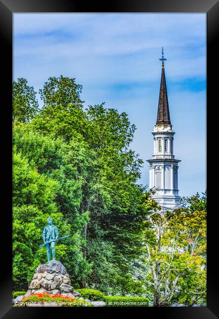 Minuteman Patriot Statue Church Battle Green Common Lexington Ma Framed Print by William Perry