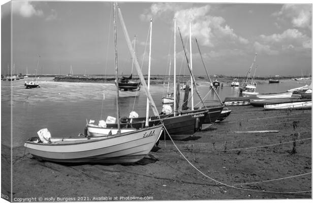 Burnham Norfolk Coast Fishing boats ready for the next sail black and white  Canvas Print by Holly Burgess