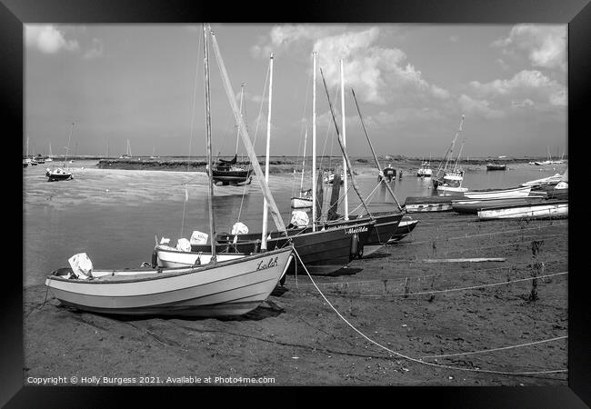 Burnham Norfolk Coast Fishing boats ready for the next sail black and white  Framed Print by Holly Burgess