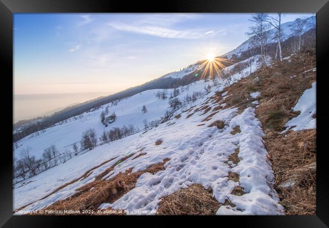 Sunset Snow Mountain Weather Winter Italy Framed Print by Fabrizio Malisan