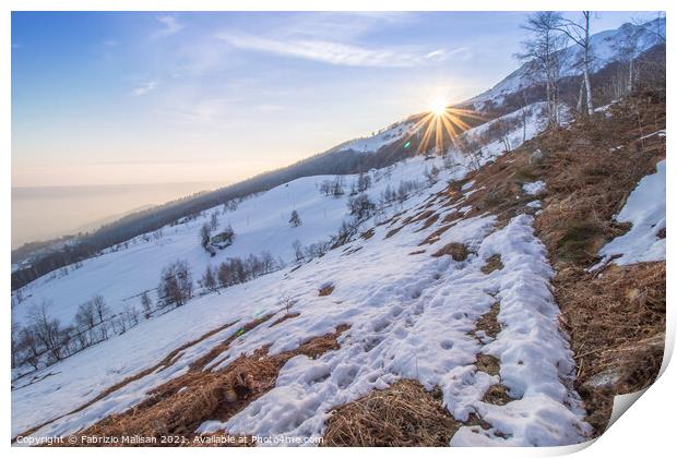 Sunset Snow Mountain Weather Winter Italy Print by Fabrizio Malisan