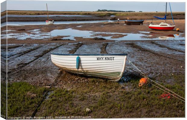 Burnham Deepdale coast fishing boats anchored on the shore  Canvas Print by Holly Burgess