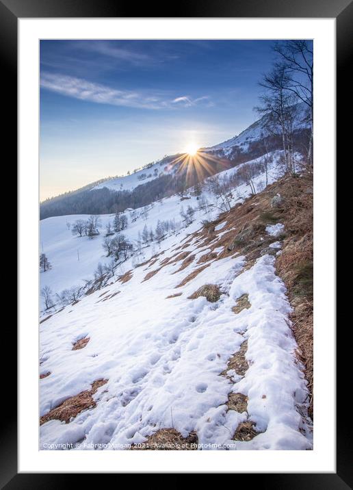 The Sun Sets Behind The Mountain Snow Winter Weather Italy Framed Mounted Print by Fabrizio Malisan