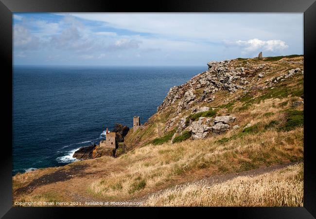 Botallack Head and the Crown Engine Houses Framed Print by Brian Pierce