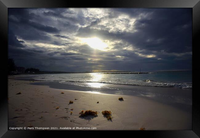Dover beach in Barbados at Sunset Framed Print by Piers Thompson