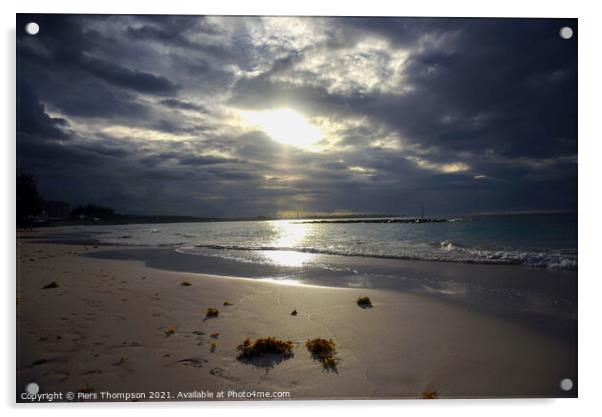 Dover beach in Barbados at Sunset Acrylic by Piers Thompson