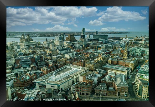Liverpool City Centre from 450 feet in the air Framed Print by Phil Longfoot