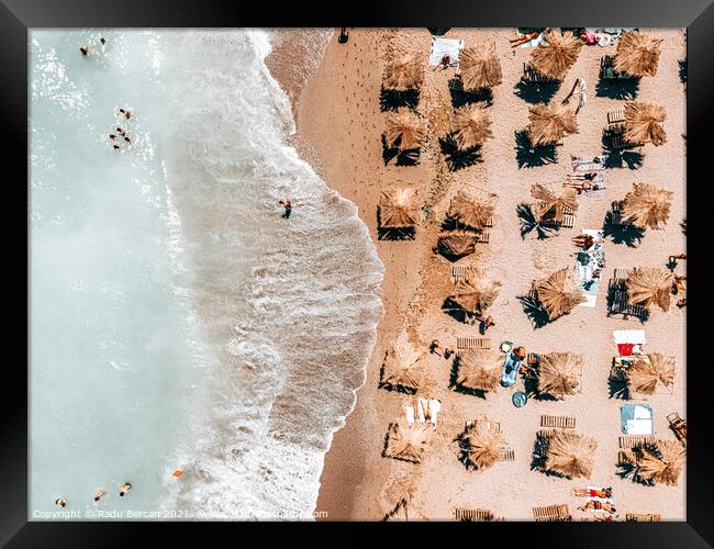 Aerial Ocean Beach Print, Summer Vibes, Sea Waves Art Print Framed Print by Radu Bercan