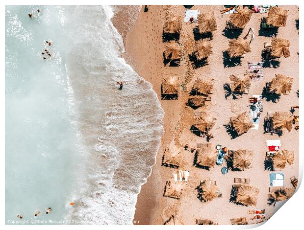 Aerial Ocean Beach Print, Summer Vibes, Sea Waves Art Print Print by Radu Bercan