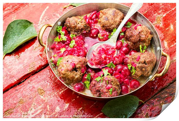 Lamb meatballs in cherry sauce Print by Mykola Lunov Mykola