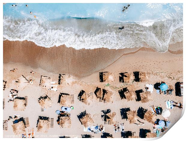 Beach Umbrellas, Aerial Beach In Summer Print, Aerial Photography Print by Radu Bercan