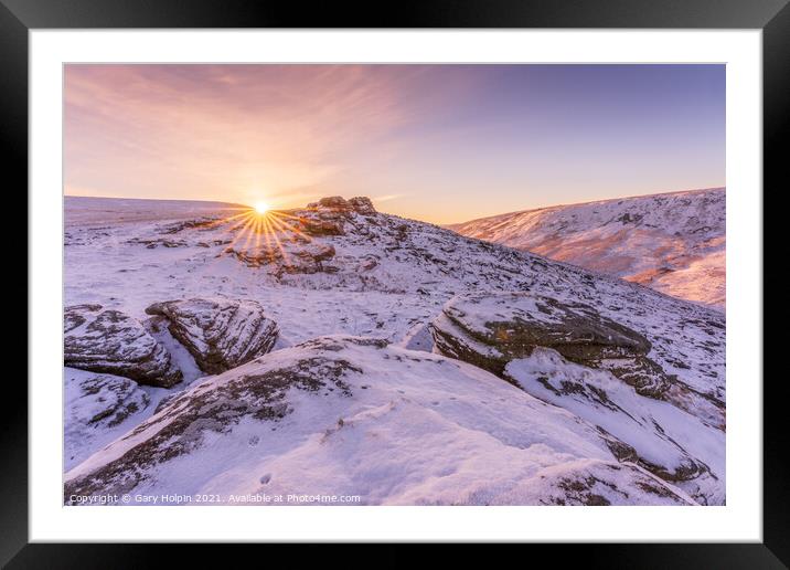 Winter sunrise over Black Tor, Dartmoor Framed Mounted Print by Gary Holpin