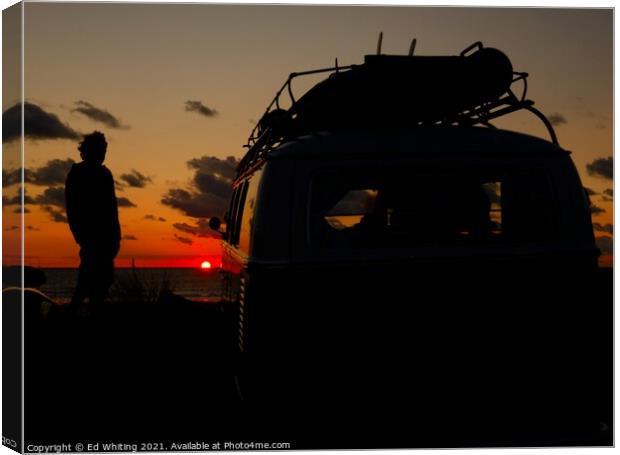 Split screen VW camper van in a Cornish sunset Canvas Print by Ed Whiting