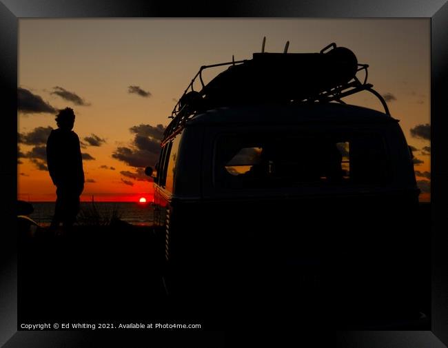 Split screen VW camper van in a Cornish sunset Framed Print by Ed Whiting