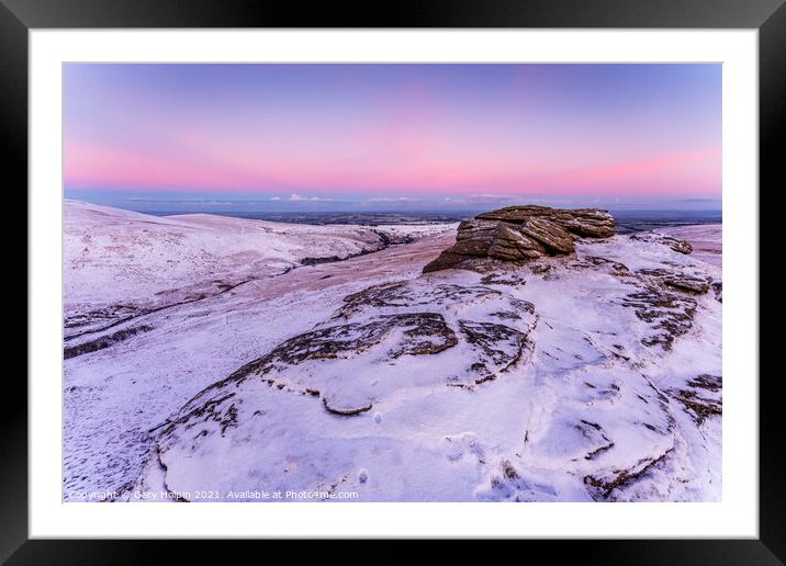 A pastel winter dawn on Black Tor, Dartmoor Framed Mounted Print by Gary Holpin
