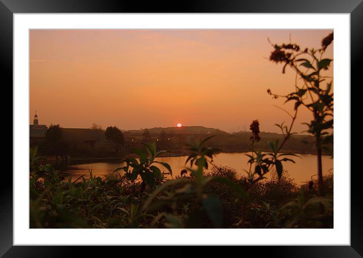 Sunset over the lake Framed Mounted Print by Chris Waite