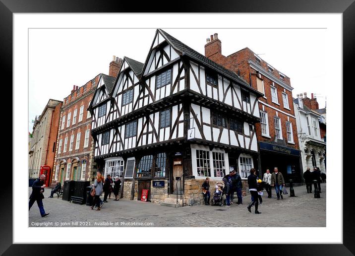  Medieval black and white Information centre at Lincoln. Framed Mounted Print by john hill