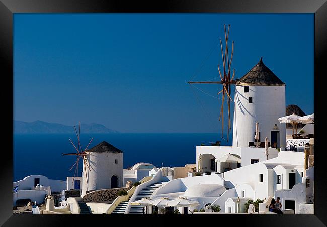 Windmills Of Oia Framed Print by Mark Robson