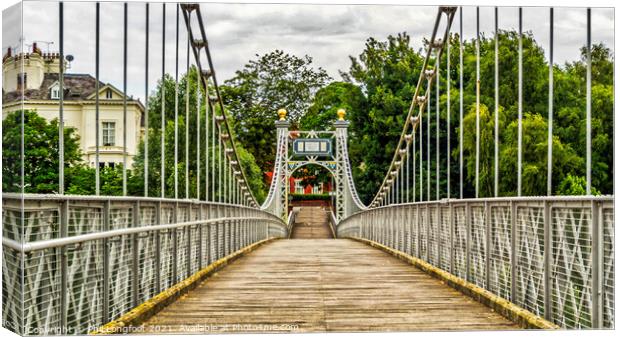 Old suspension bridge over River Dee.  Canvas Print by Phil Longfoot