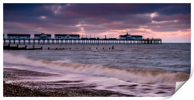 Pink sunset at Southwold. Print by Bill Allsopp