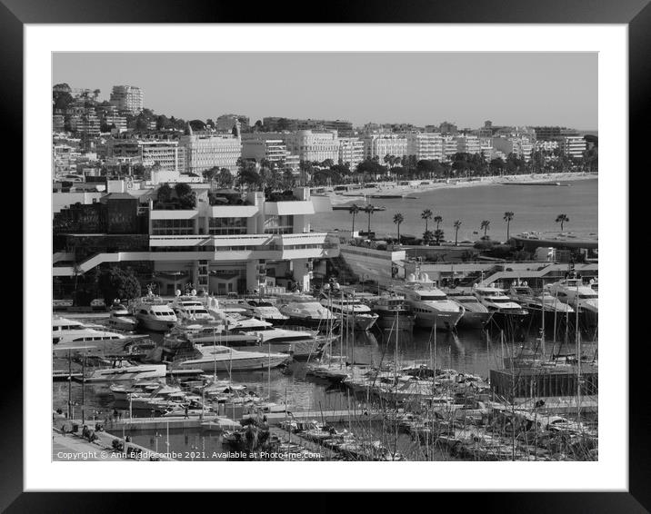Monochrome Cannes Millionaires row Framed Mounted Print by Ann Biddlecombe