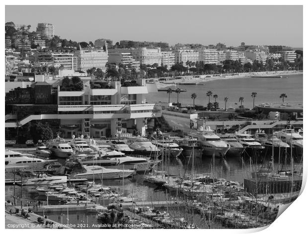Monochrome Cannes Millionaires row Print by Ann Biddlecombe