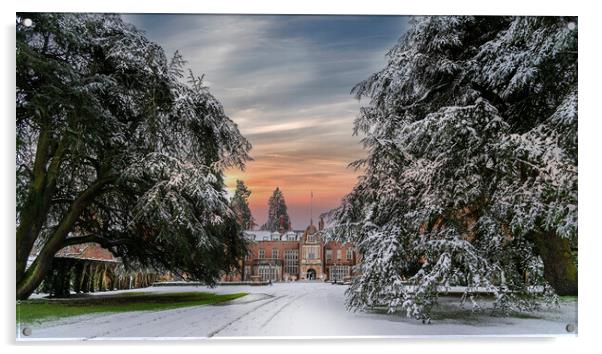 Sunset over a snow covered Tylney Hall Hotel Acrylic by Dave Williams